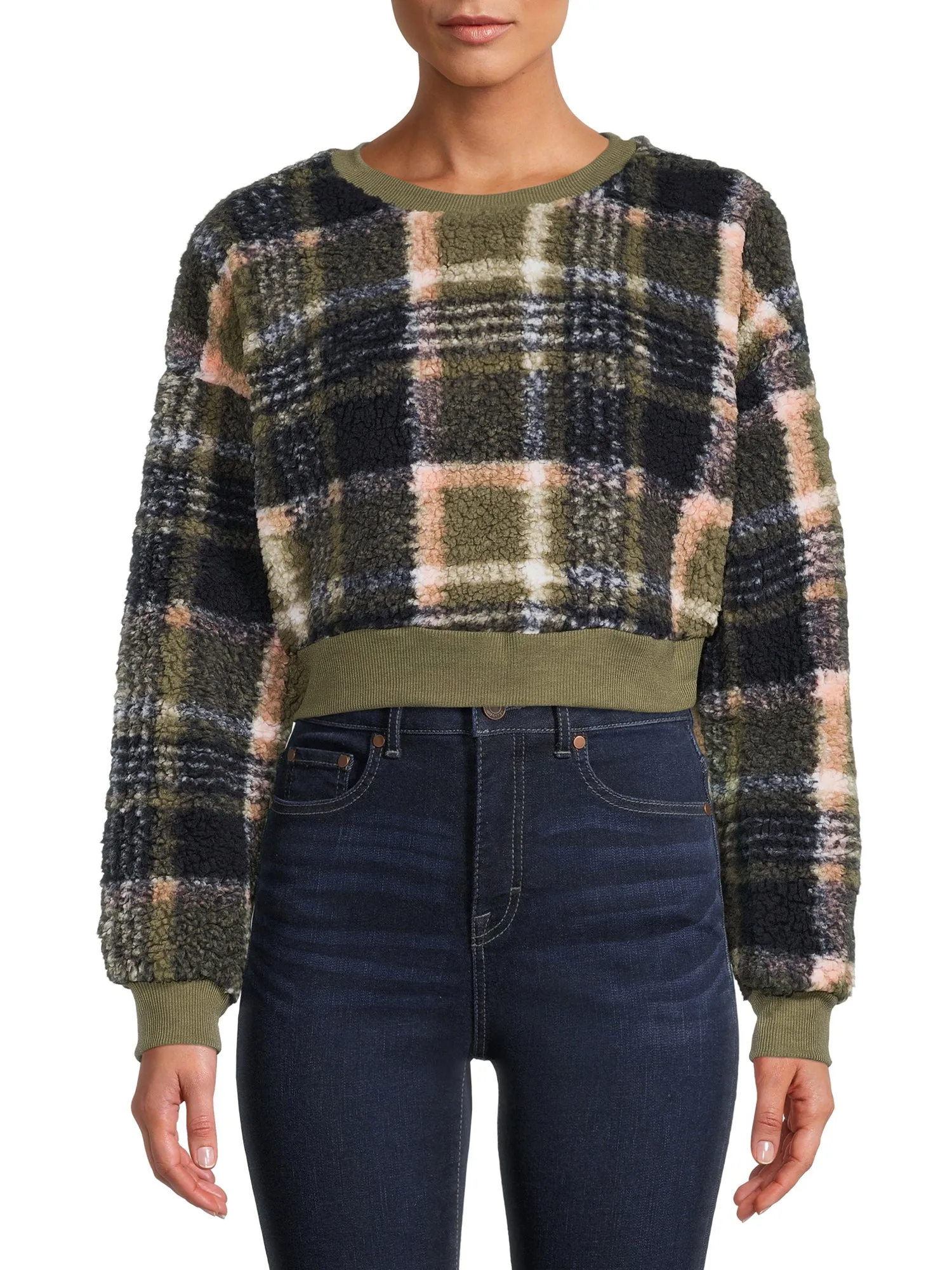 Juniors' Plus Faux Sherpa Pullover Top