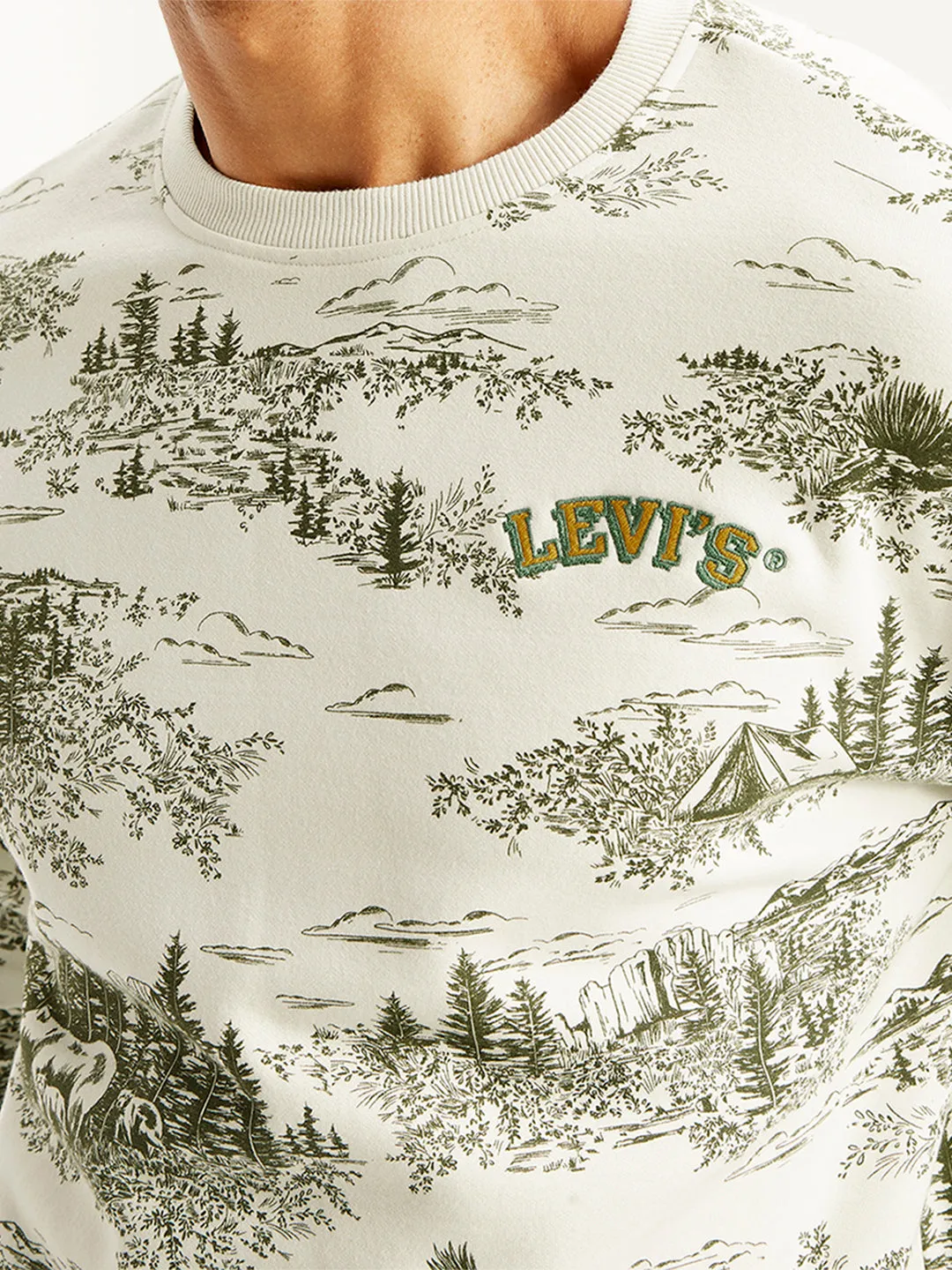 Men's Printed Off-White Crew Neck Sweatshirt