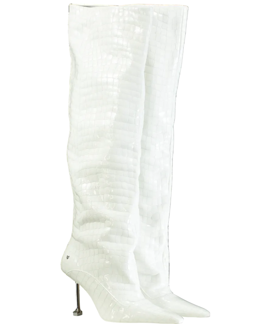 Naked Wolfe White Texas Croc Patent Leather Boots UK 7 EU 40 