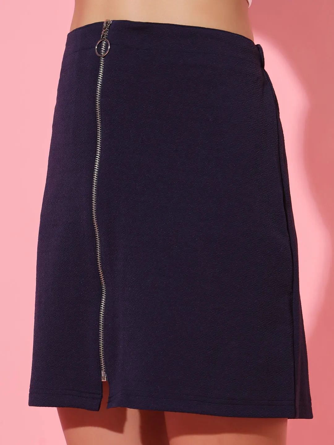 Navy Blue  Front Zipper Skirt