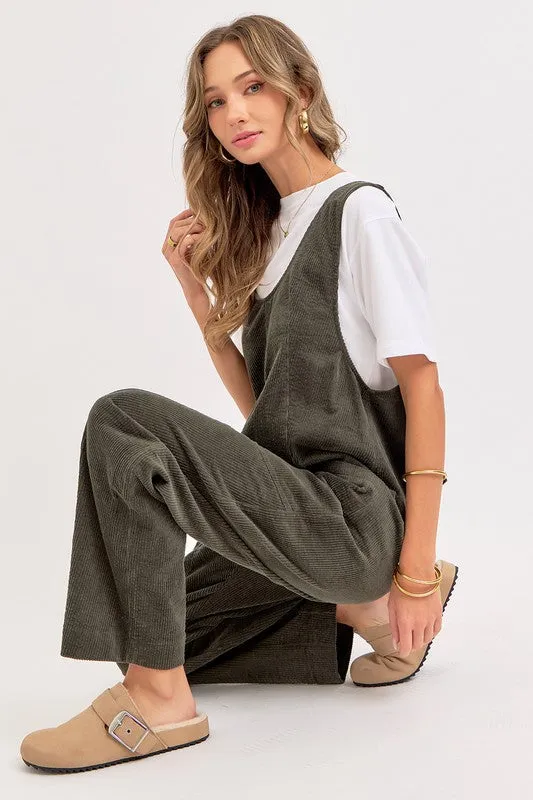Olive Corduroy Overall Jumpsuit