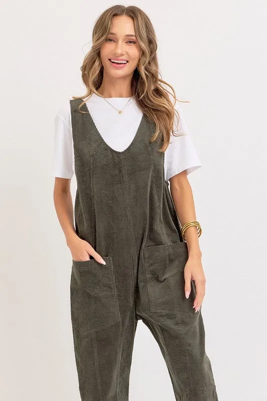 Olive Corduroy Overall Jumpsuit