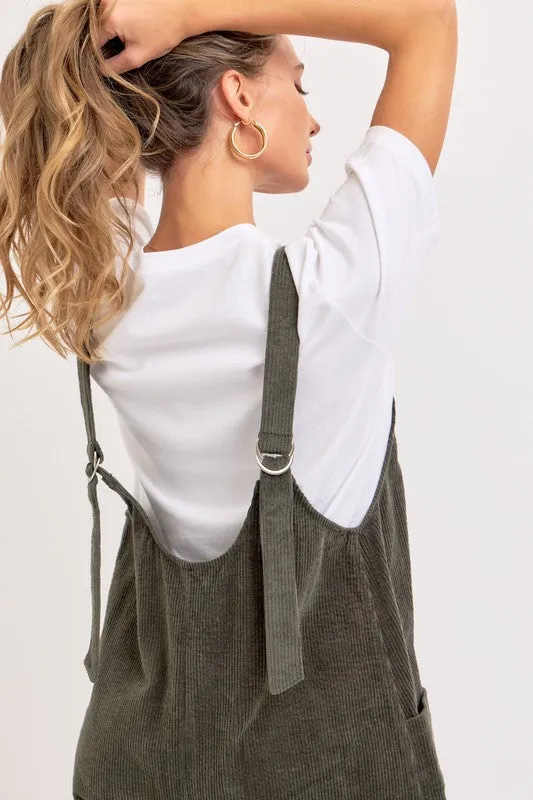 Olive Corduroy Overall Jumpsuit