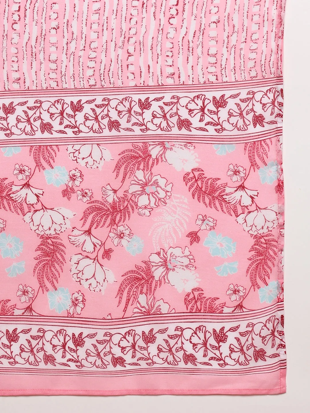 Pink Poly Rayon Floral Printed 3-Piece Kurta Set
