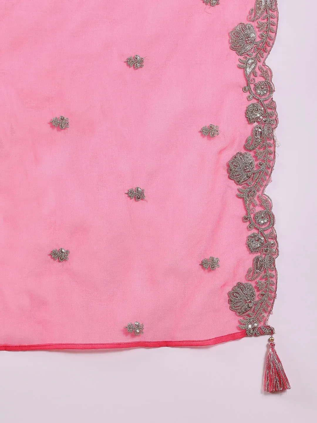 Pink Silk Blend Solid Embroidered 3-Piece Kurta Set