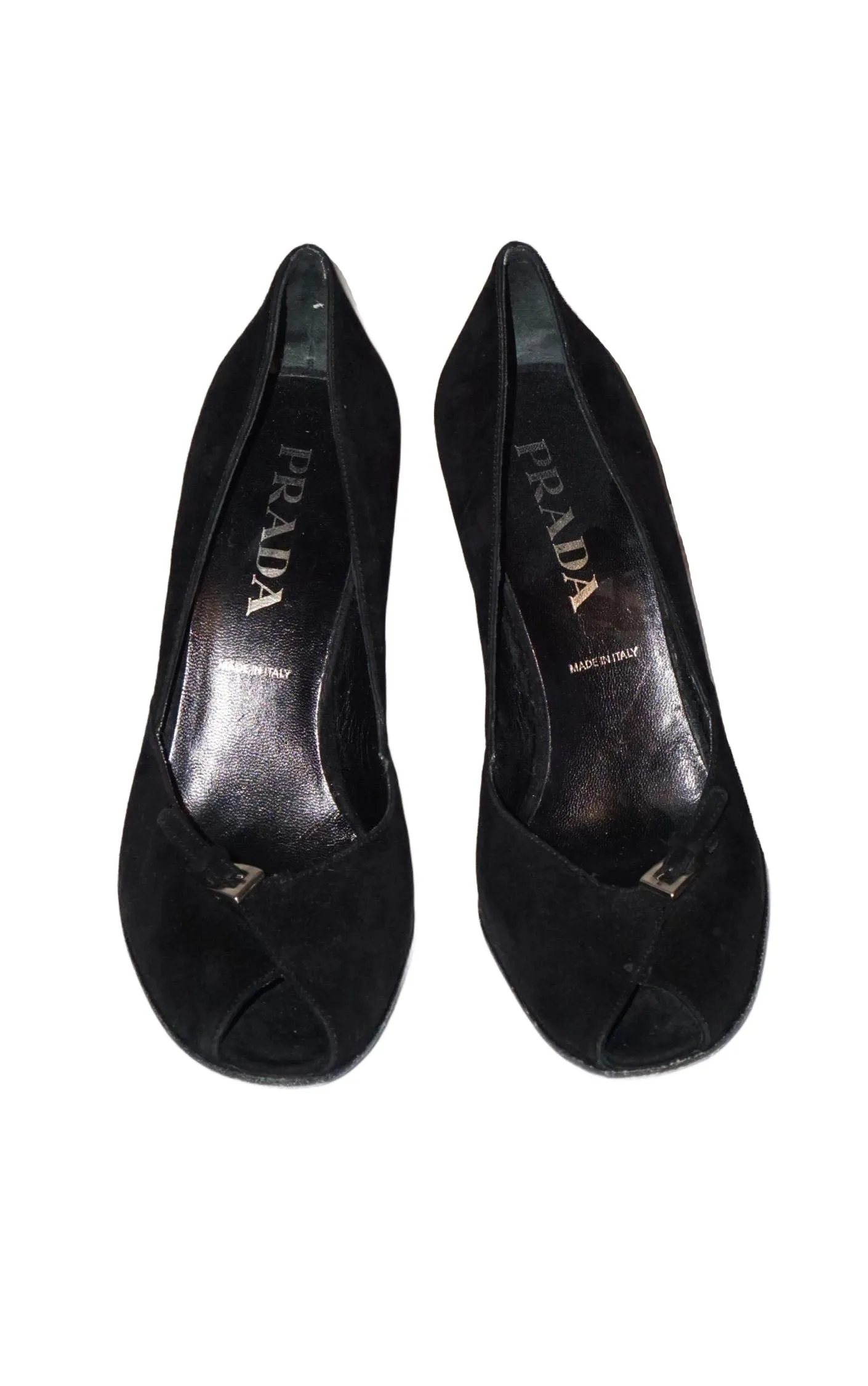 PRADA Black Suede Pedestal Heel Open Toe Shoes