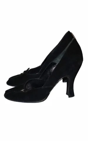 PRADA Black Suede Pedestal Heel Open Toe Shoes