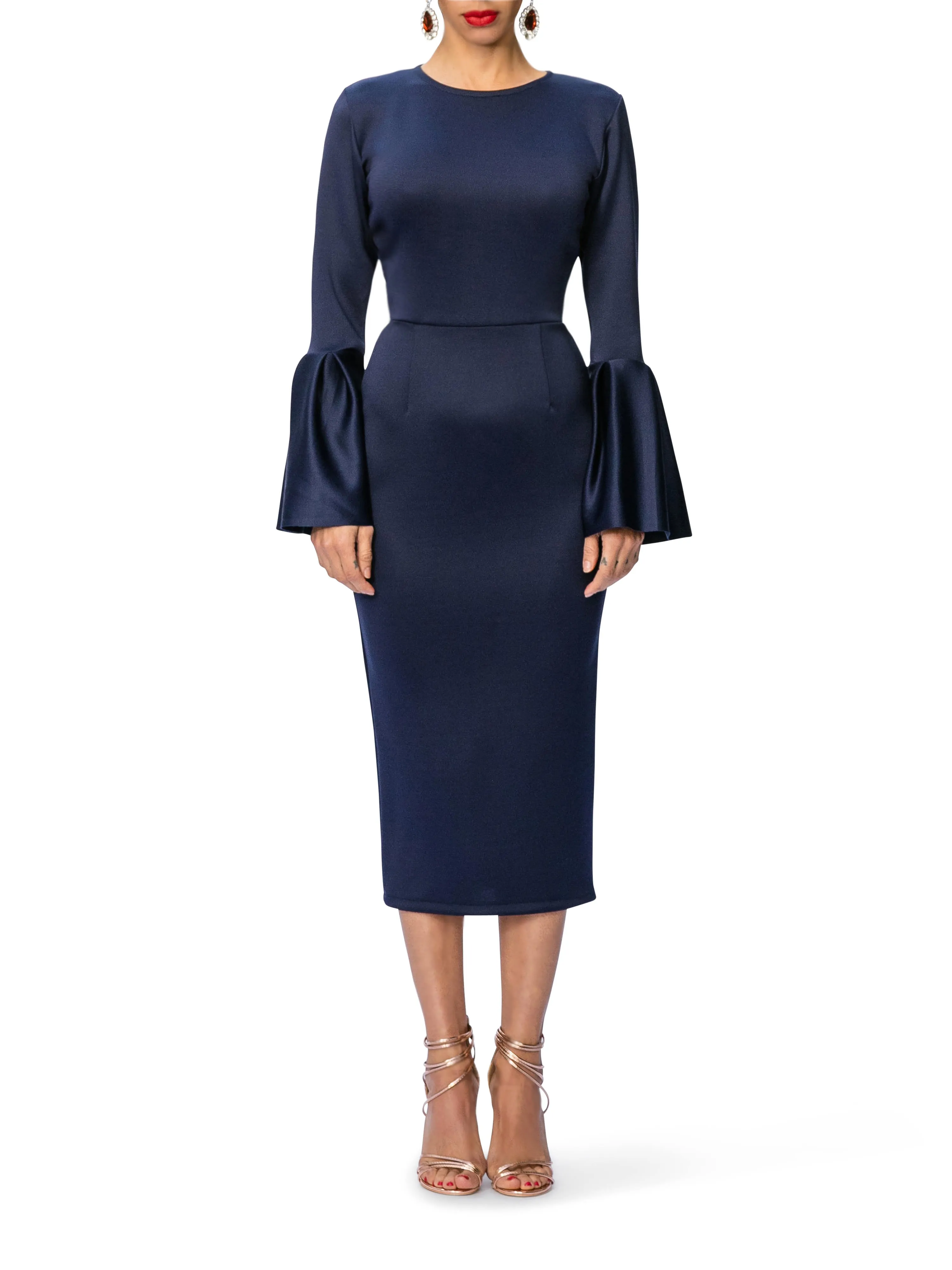 "Eartha" Midi Dress w/Frill Sleeves