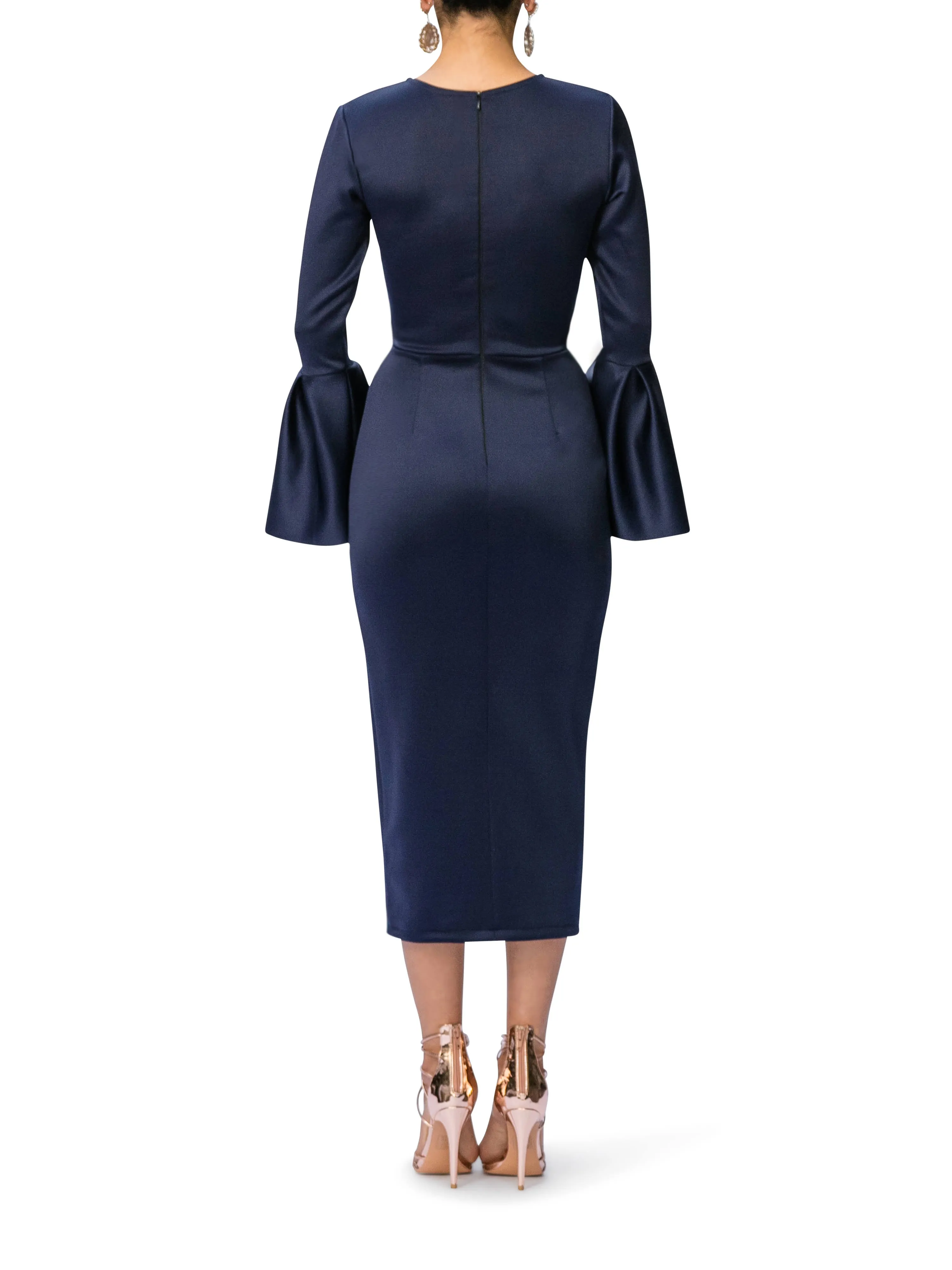 "Eartha" Midi Dress w/Frill Sleeves