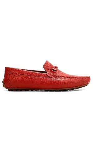 Red Moccasins With Braided Panel On Top