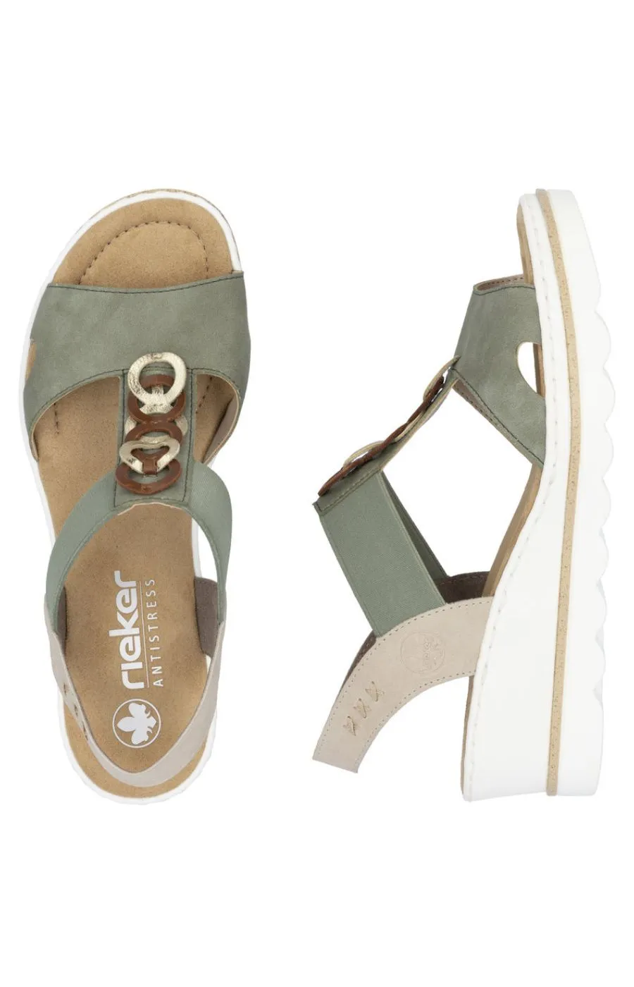 Rieker Circle Wedge Sandal in Khaki