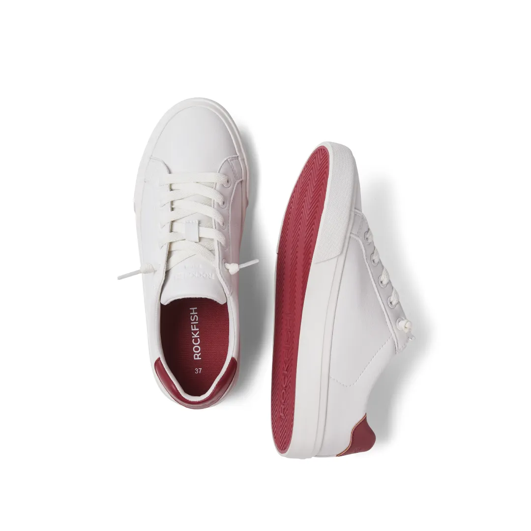 ROCKFISH 775 WHITE Ladies Microfibre Sneakers. Womens white trainers with red trim