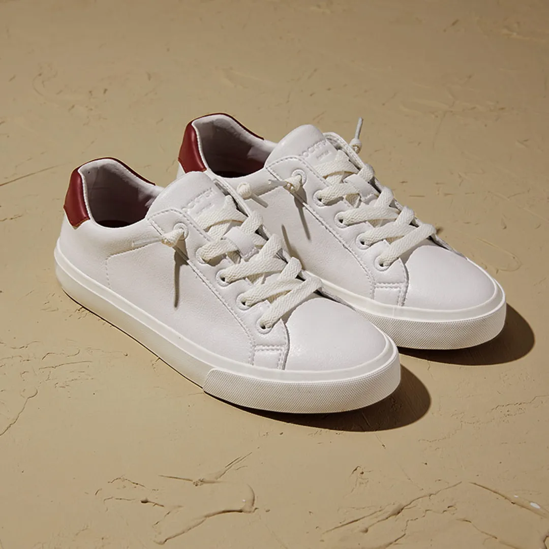 ROCKFISH 775 WHITE Ladies Microfibre Sneakers. Womens white trainers with red trim