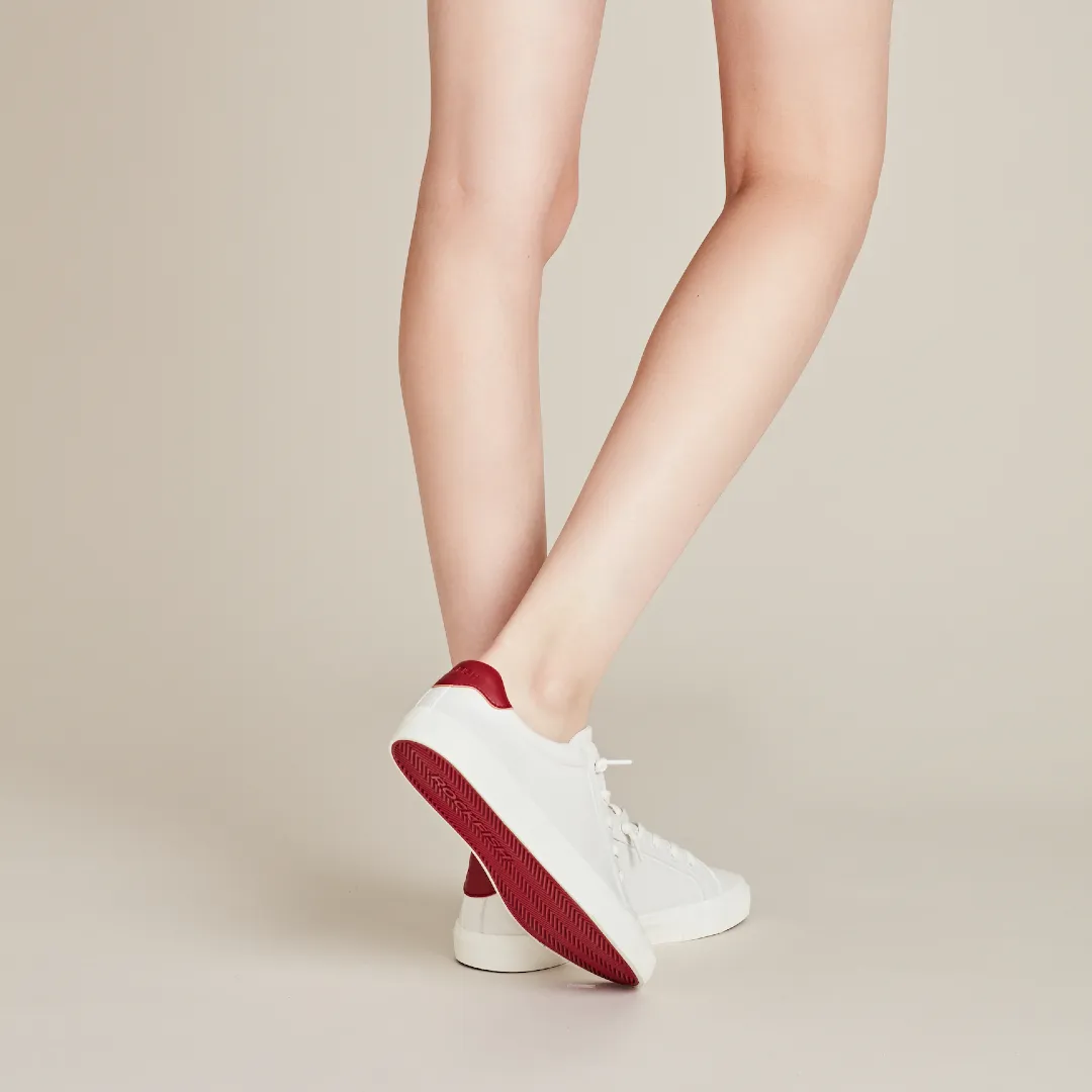 ROCKFISH 775 WHITE Ladies Microfibre Sneakers. Womens white trainers with red trim