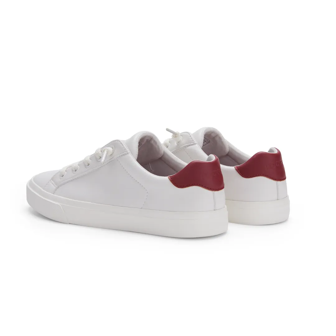 ROCKFISH 775 WHITE Ladies Microfibre Sneakers. Womens white trainers with red trim