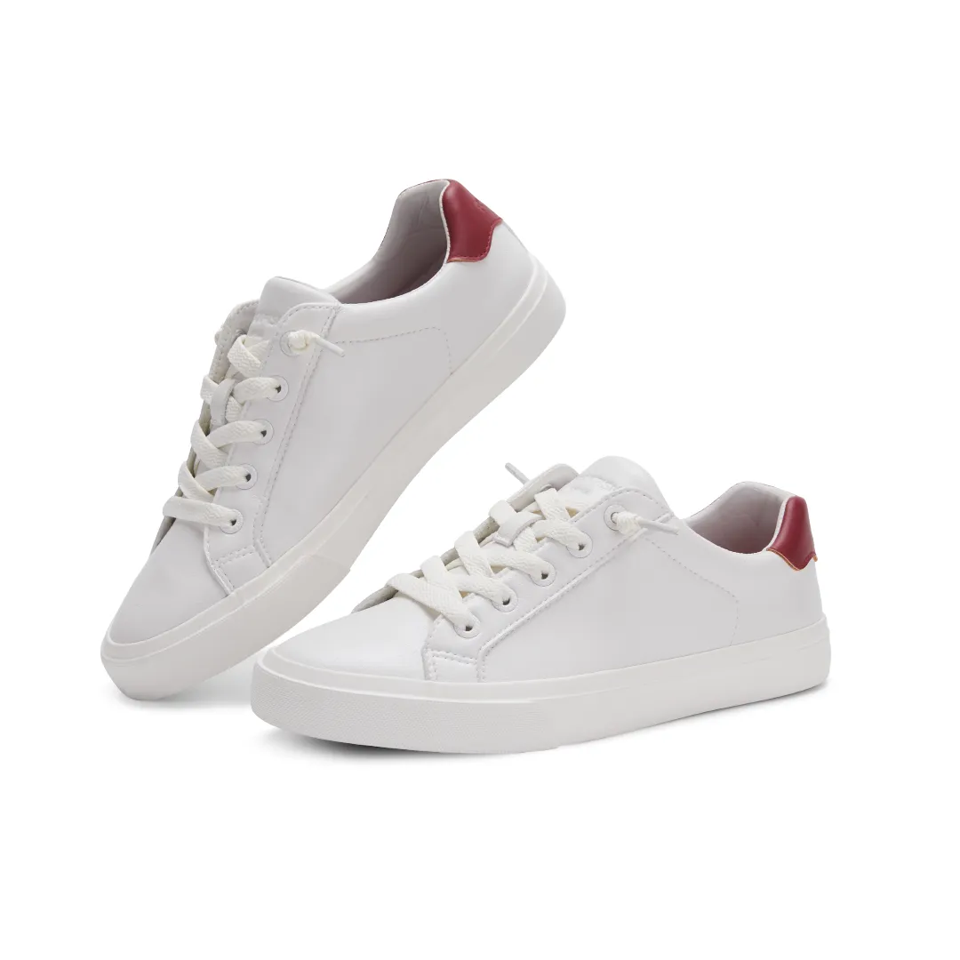 ROCKFISH 775 WHITE Ladies Microfibre Sneakers. Womens white trainers with red trim