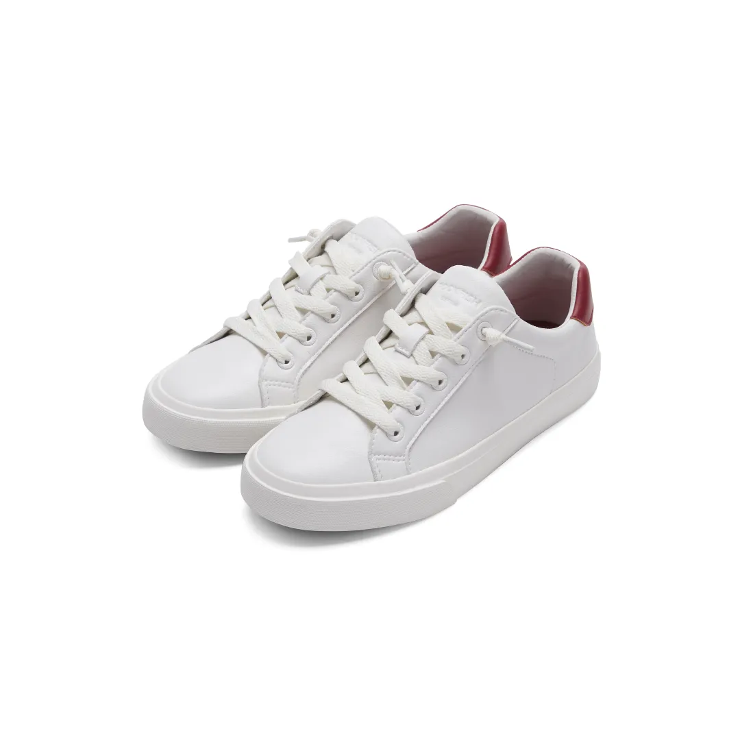 ROCKFISH 775 WHITE Ladies Microfibre Sneakers. Womens white trainers with red trim