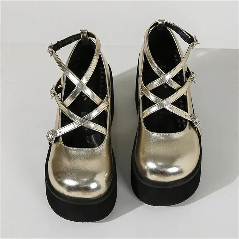Sohiwoo High Heels Buckle Strap Women Pumps Sandal Fashion Design Mary Janes Round Toe Platform Spring Autumn Shoes