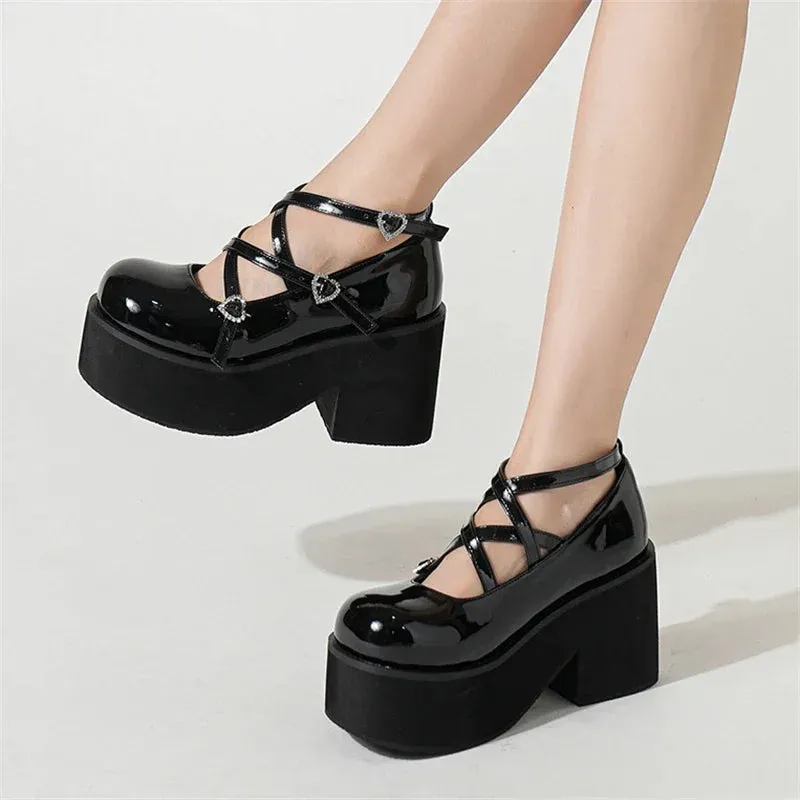 Sohiwoo High Heels Buckle Strap Women Pumps Sandal Fashion Design Mary Janes Round Toe Platform Spring Autumn Shoes