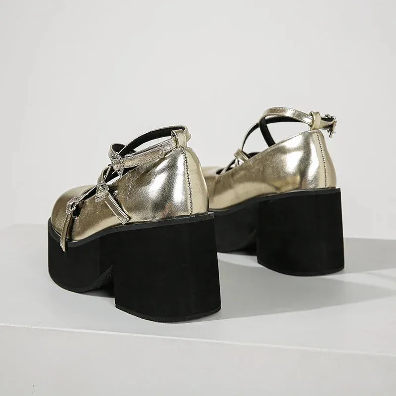 Sohiwoo High Heels Buckle Strap Women Pumps Sandal Fashion Design Mary Janes Round Toe Platform Spring Autumn Shoes