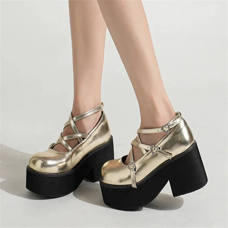 Sohiwoo High Heels Buckle Strap Women Pumps Sandal Fashion Design Mary Janes Round Toe Platform Spring Autumn Shoes