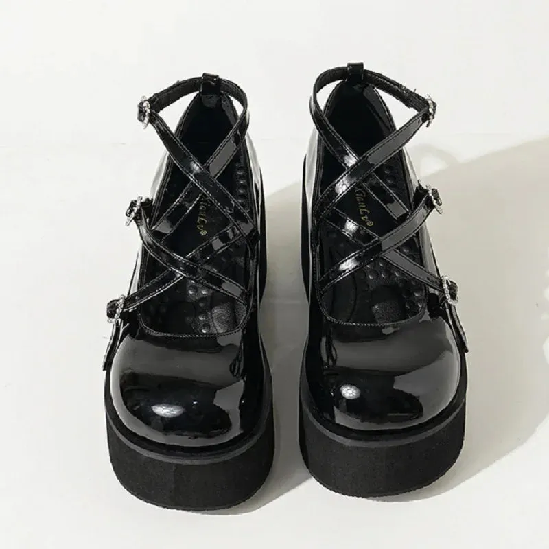 Sohiwoo High Heels Buckle Strap Women Pumps Sandal Fashion Design Mary Janes Round Toe Platform Spring Autumn Shoes