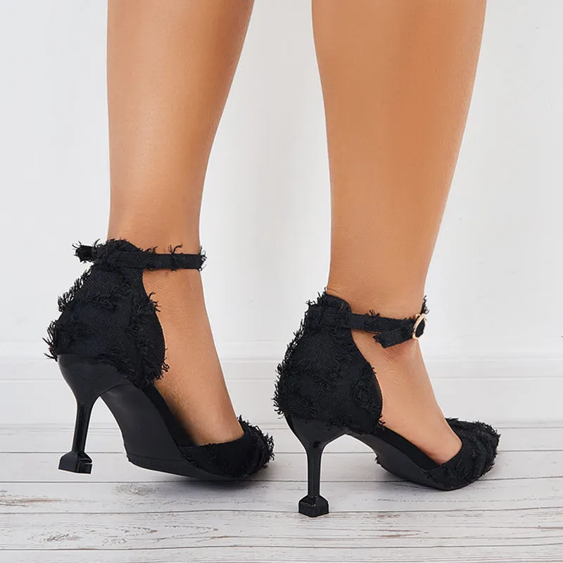 Sohiwoo Women Women Ankle Strap Pumps Pointed Toe Stilettos High Heel Dress Shoes