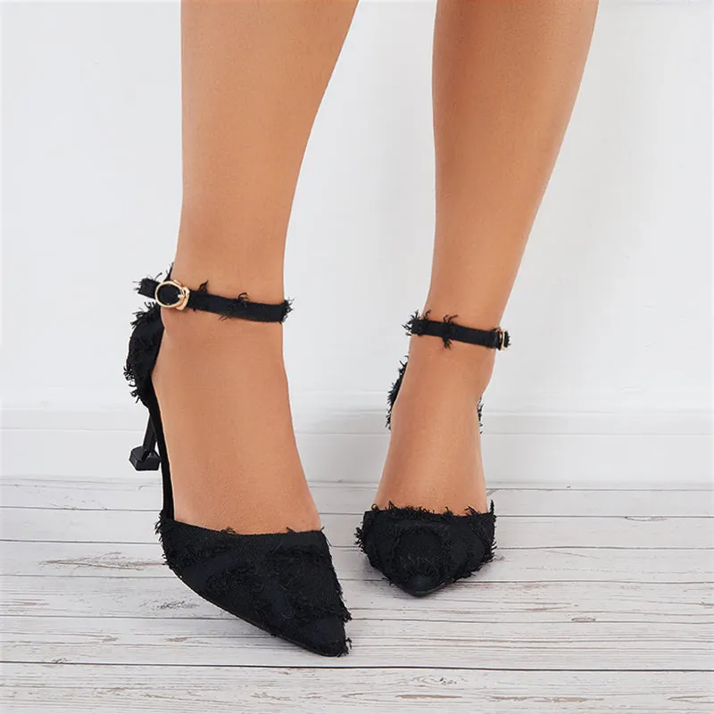 Sohiwoo Women Women Ankle Strap Pumps Pointed Toe Stilettos High Heel Dress Shoes