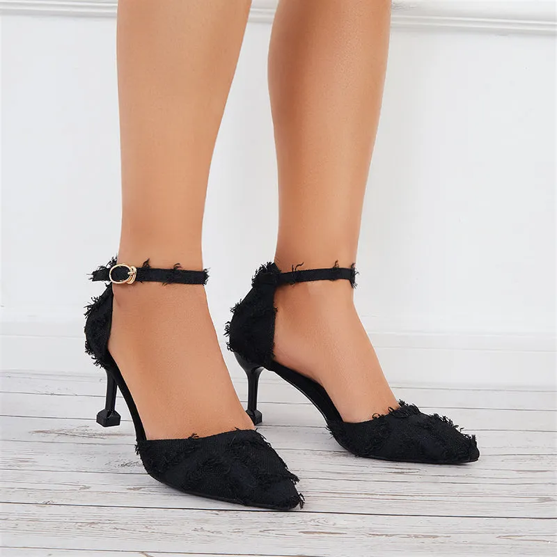 Sohiwoo Women Women Ankle Strap Pumps Pointed Toe Stilettos High Heel Dress Shoes