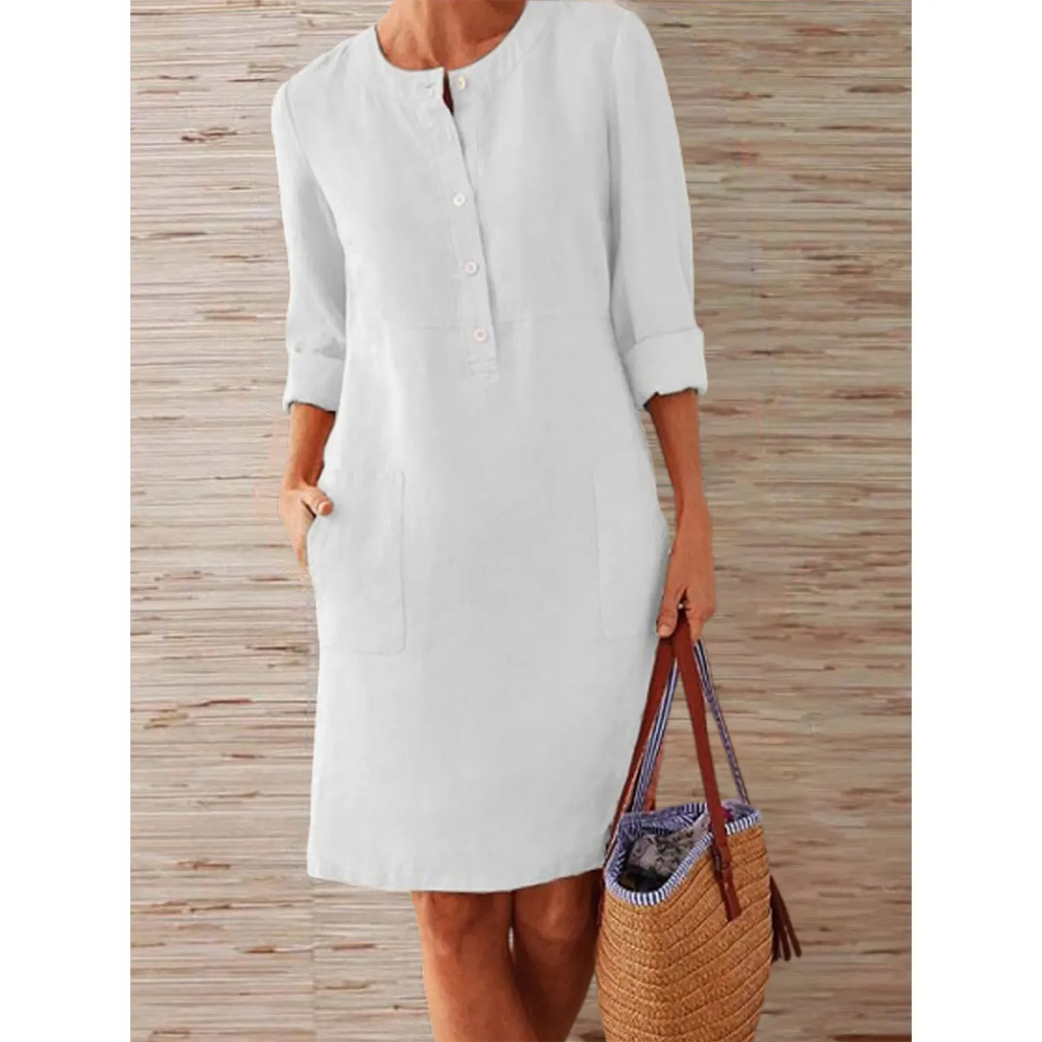 Sylis | Plain Cotton and Linen Dress