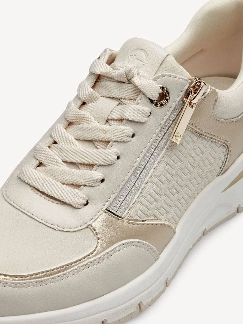Tamaris Vegan Zip & Lace Up Wedge Trainer With Metallic Trim