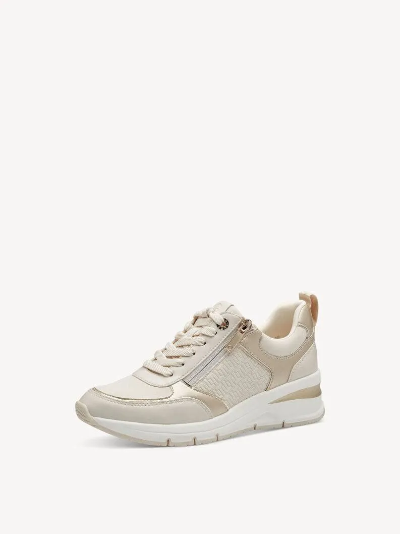 Tamaris Vegan Zip & Lace Up Wedge Trainer With Metallic Trim