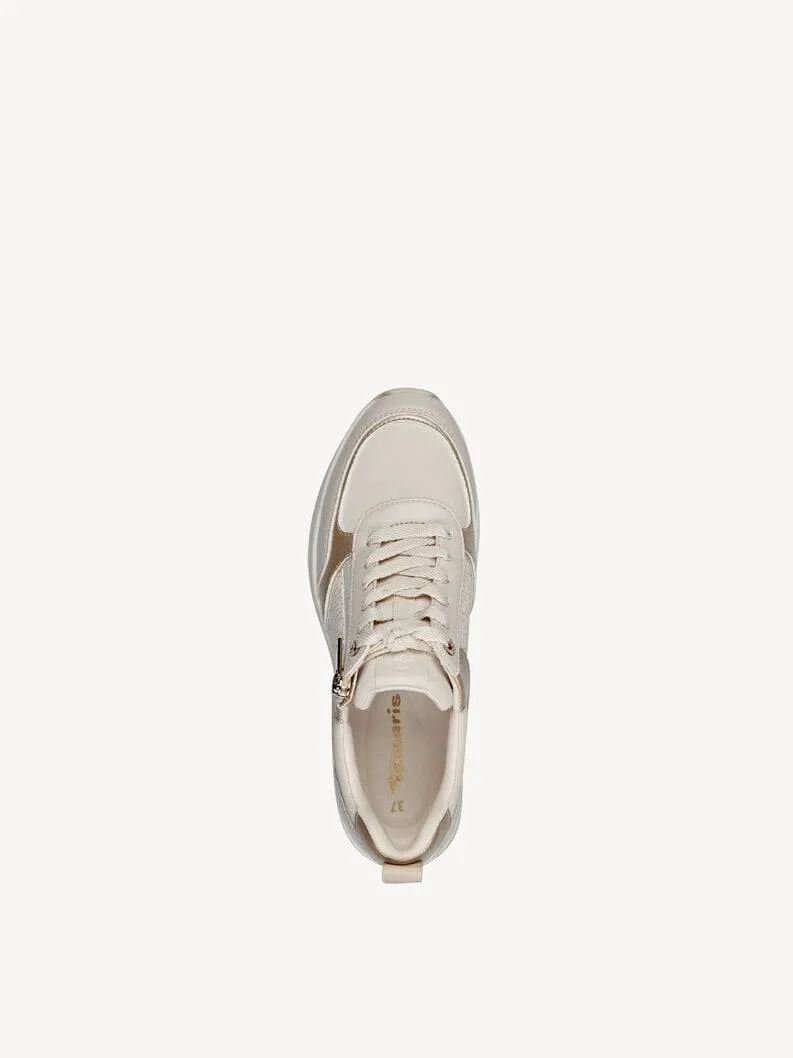 Tamaris Vegan Zip & Lace Up Wedge Trainer With Metallic Trim