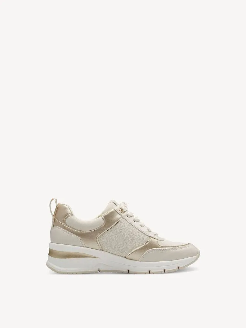 Tamaris Vegan Zip & Lace Up Wedge Trainer With Metallic Trim