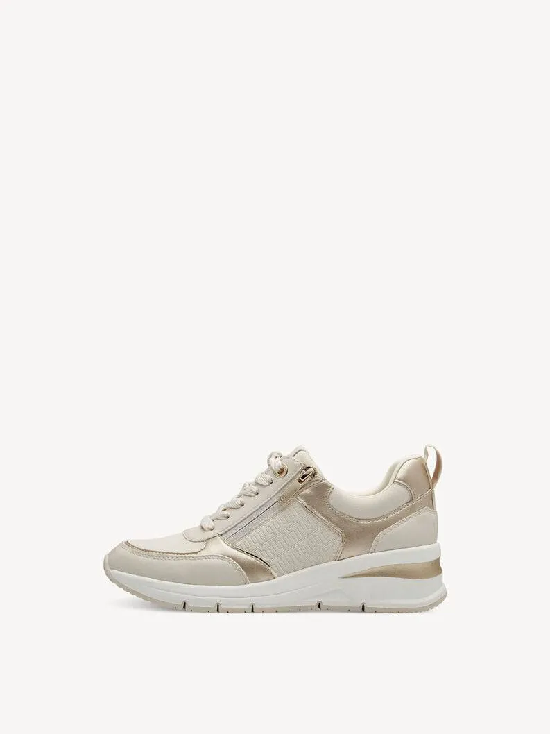 Tamaris Vegan Zip & Lace Up Wedge Trainer With Metallic Trim