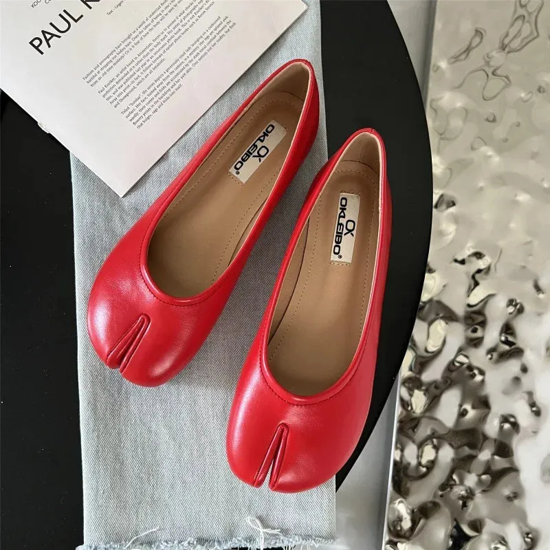 TAVIMART  -  Split toe flats ballet shoes woman slip on loafers soft bottom moccasins silver flat ballerina single tabi ninja women shoes