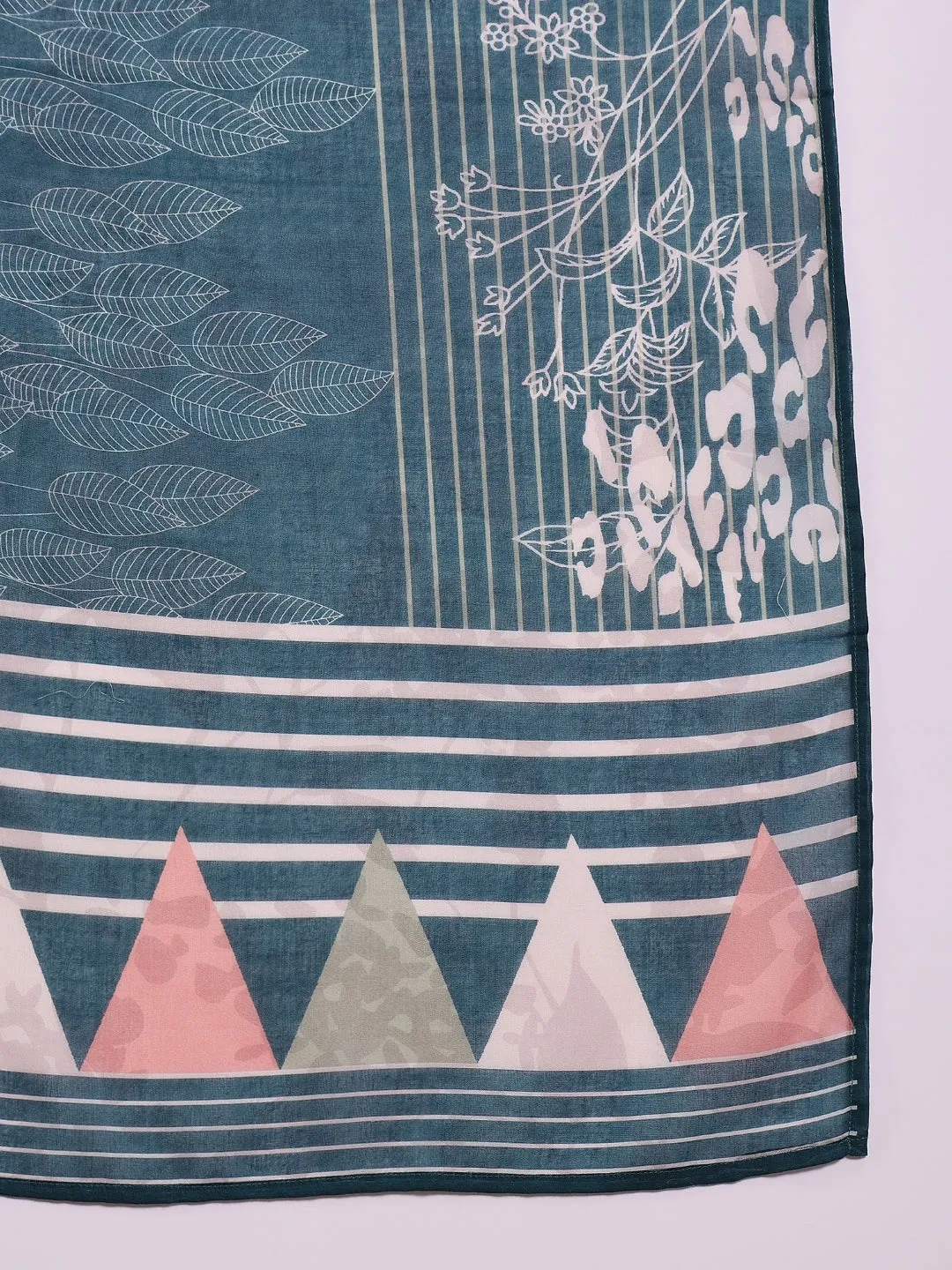 Teal Silk Blend Abstract Printed 3-Piece Kurta Set