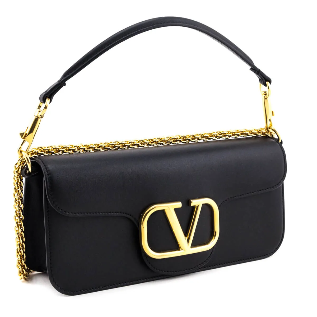 Valentino Black Calfskin Vlogo Loco Shoulder Bag