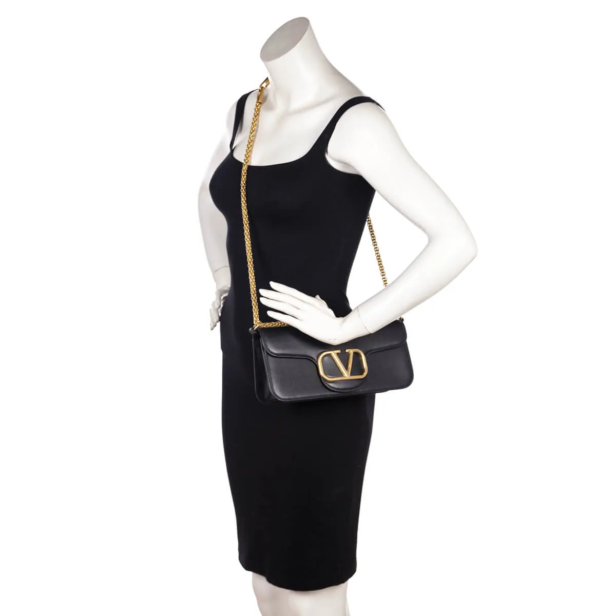 Valentino Black Calfskin Vlogo Loco Shoulder Bag