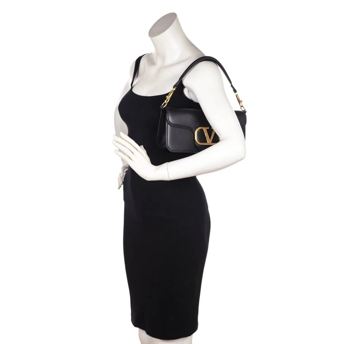 Valentino Black Calfskin Vlogo Loco Shoulder Bag