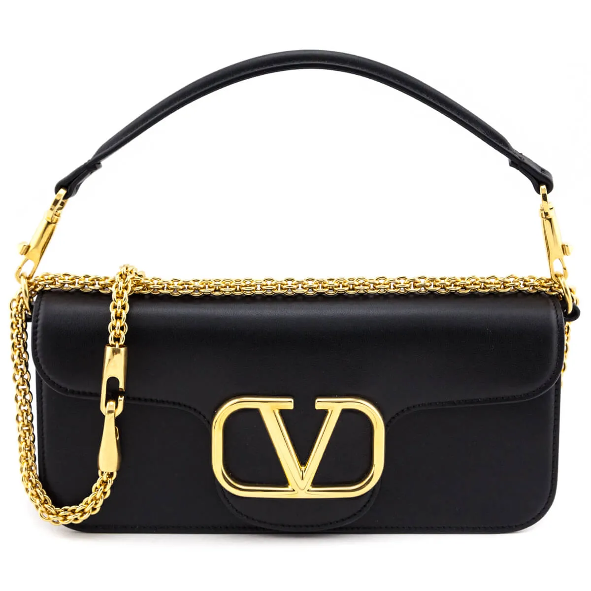Valentino Black Calfskin Vlogo Loco Shoulder Bag
