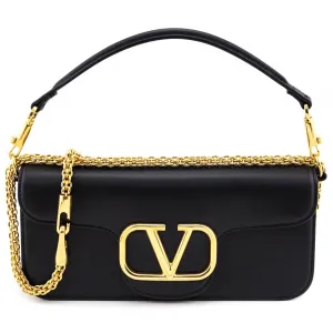 Valentino Black Calfskin Vlogo Loco Shoulder Bag