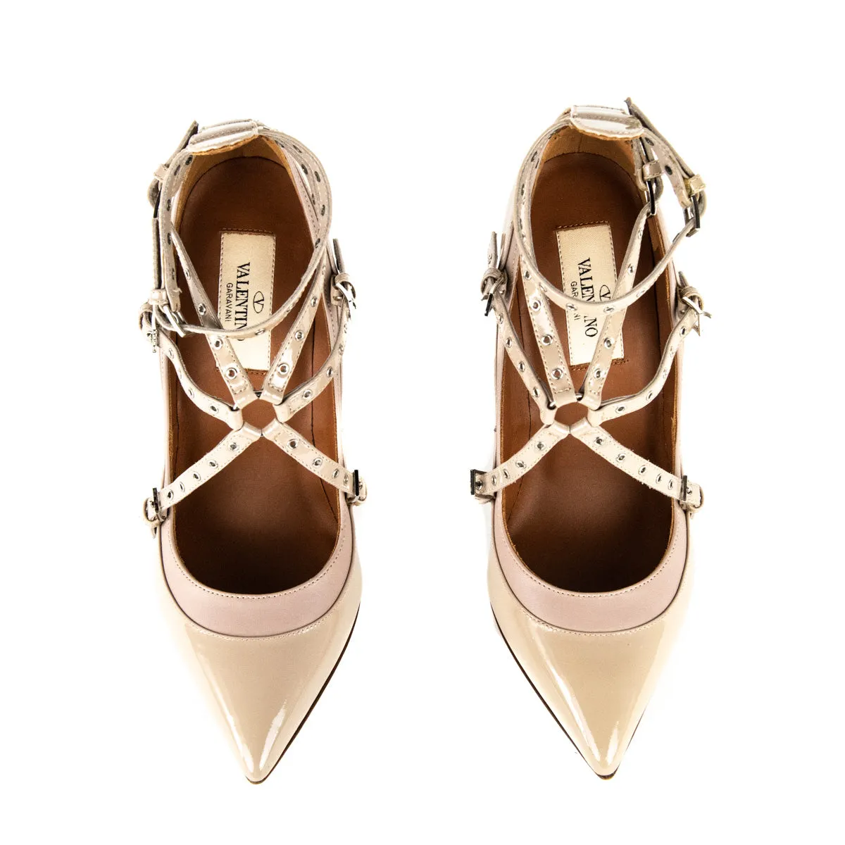 Valentino Nude Patent Love Latch Pumps Size US 5 | EU 35