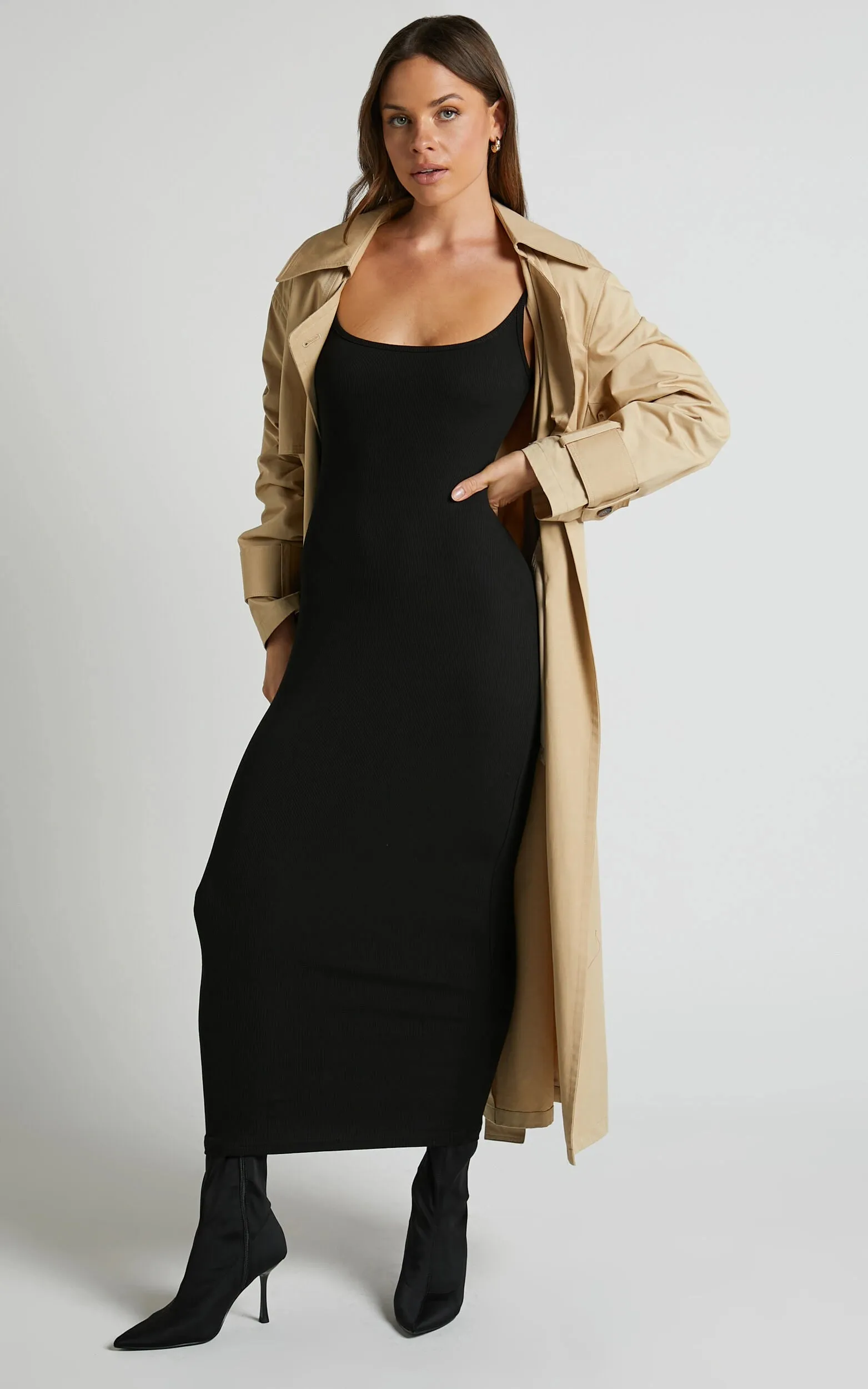V.I.P. Brown Ruched Bodycon Midi Dress
