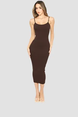 V.I.P. Brown Ruched Bodycon Midi Dress