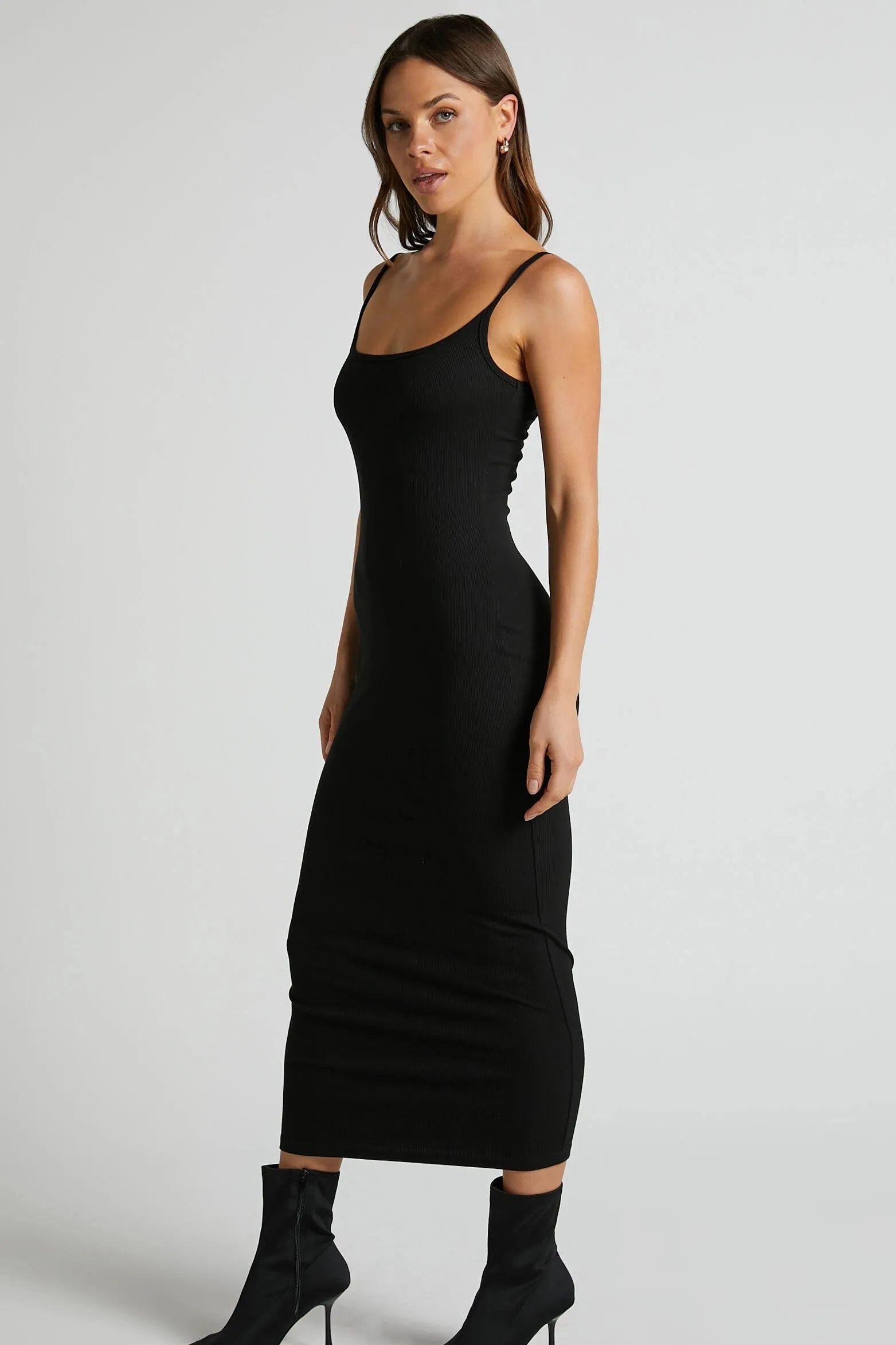 V.I.P. Brown Ruched Bodycon Midi Dress