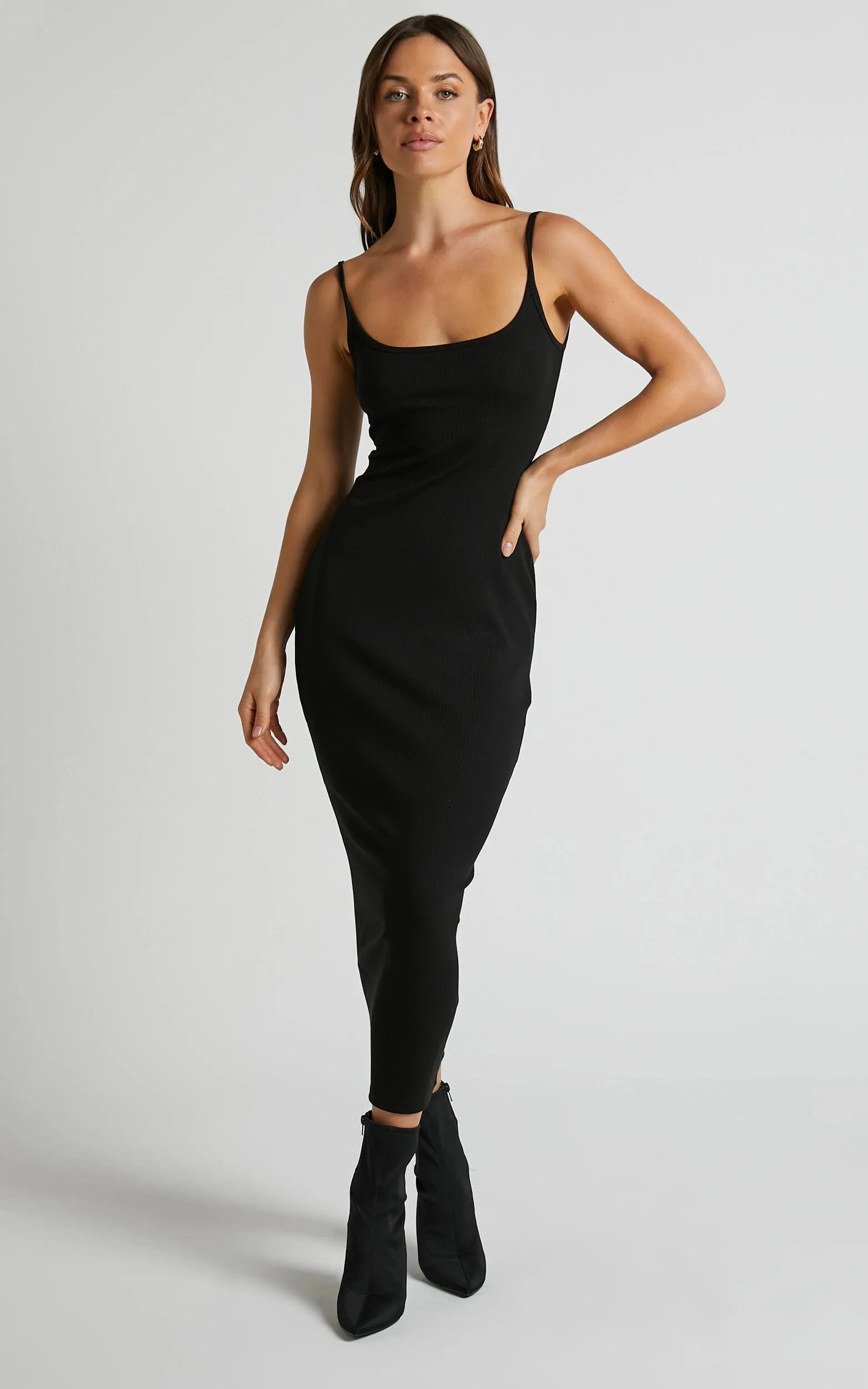 V.I.P. Brown Ruched Bodycon Midi Dress