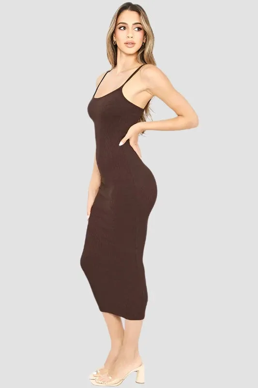 V.I.P. Brown Ruched Bodycon Midi Dress