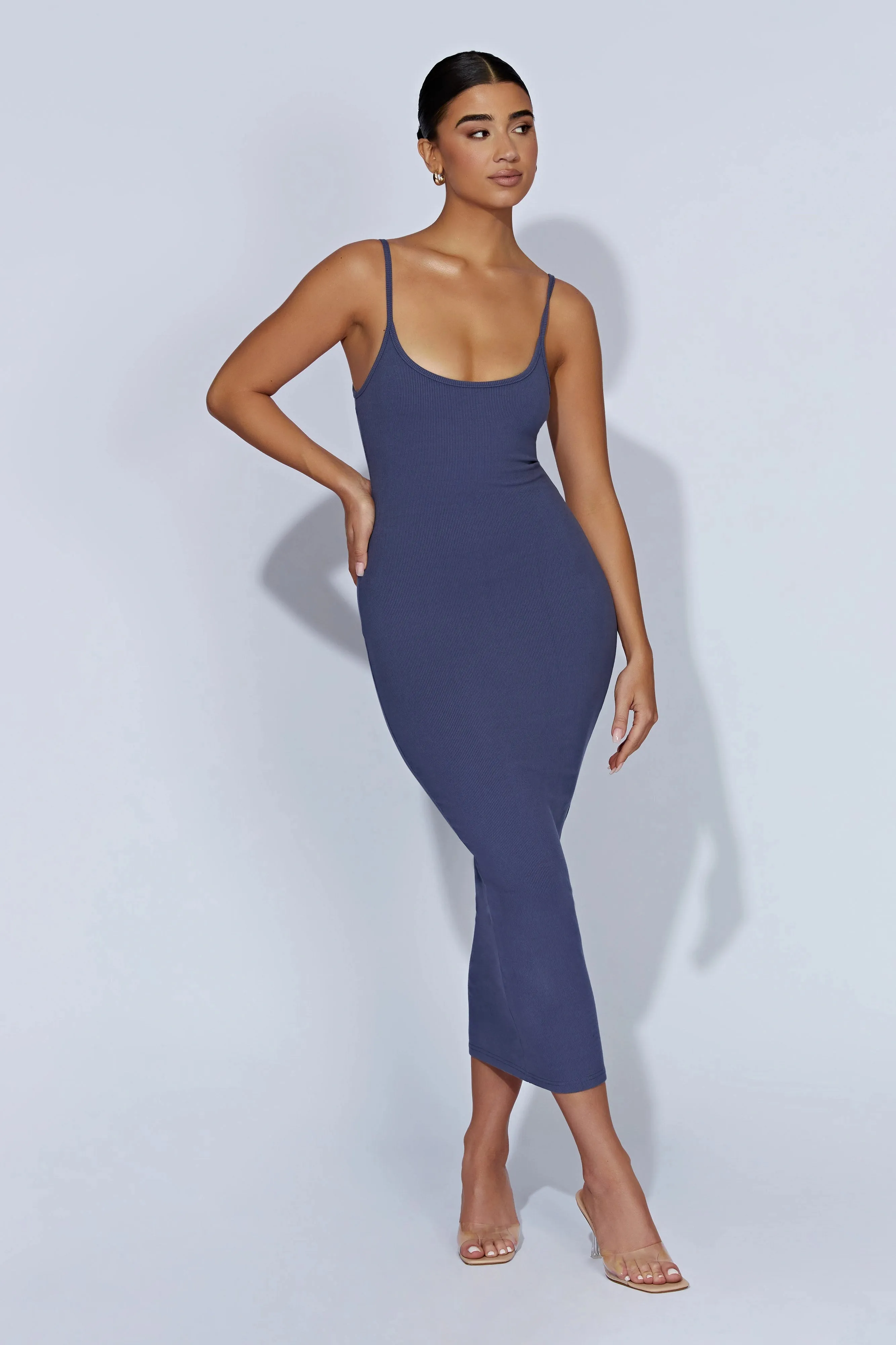 V.I.P. Brown Ruched Bodycon Midi Dress