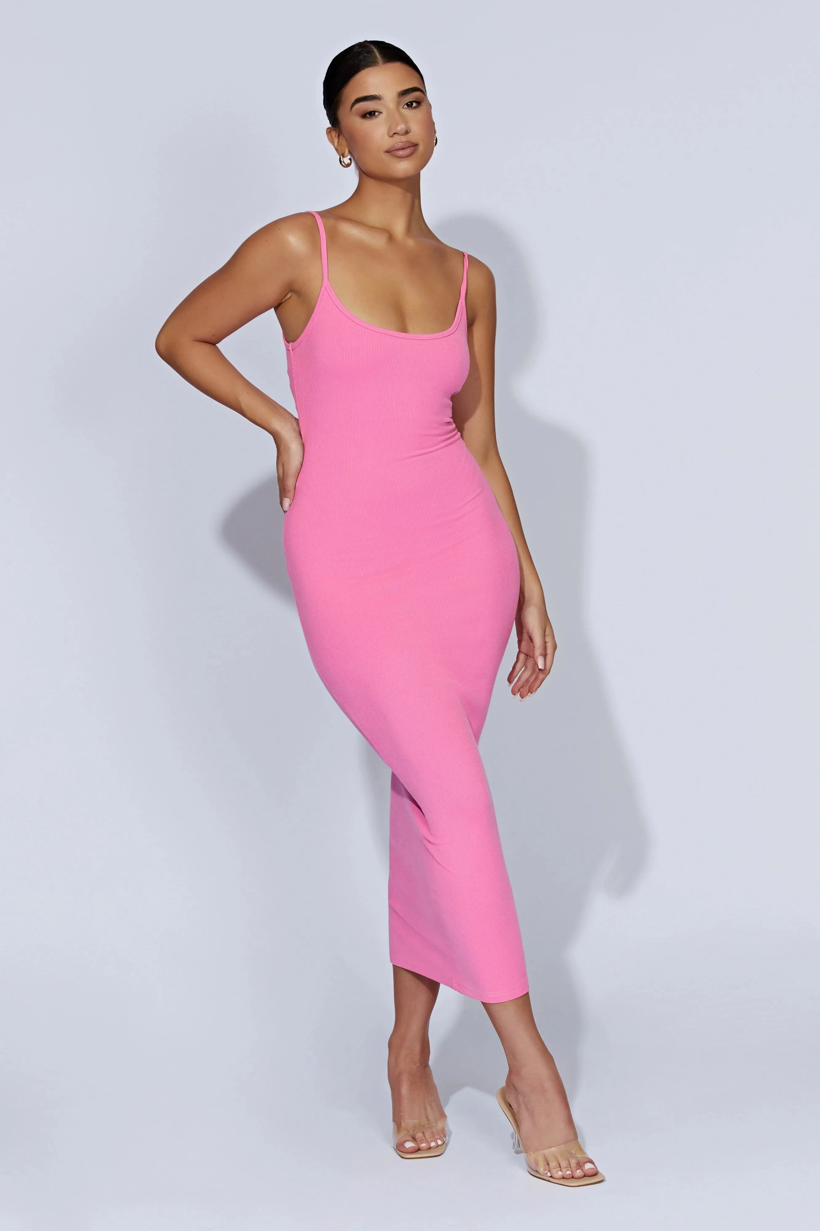 V.I.P. Brown Ruched Bodycon Midi Dress